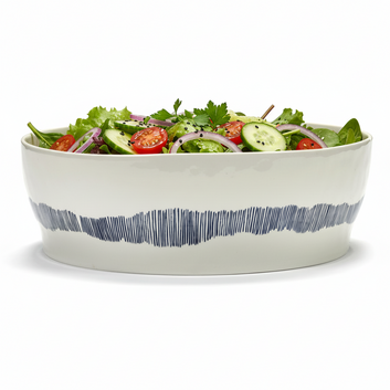 salad bowl white with blue stripes