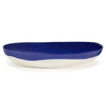 serving bowl blue with white dots