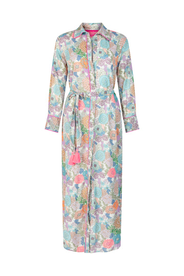 Green Rosa Blue Button Dress