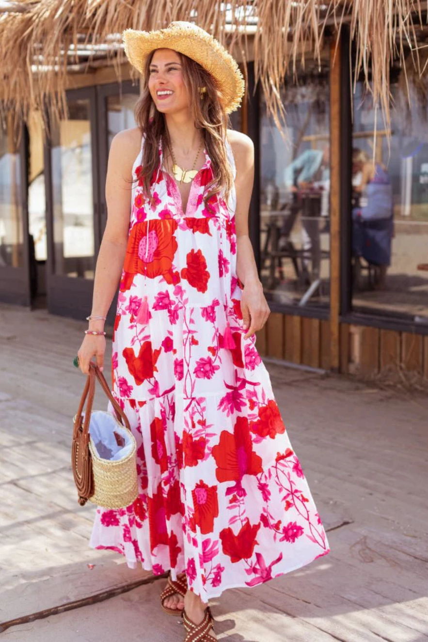 White Pink Flower Dress - Haus of Alma