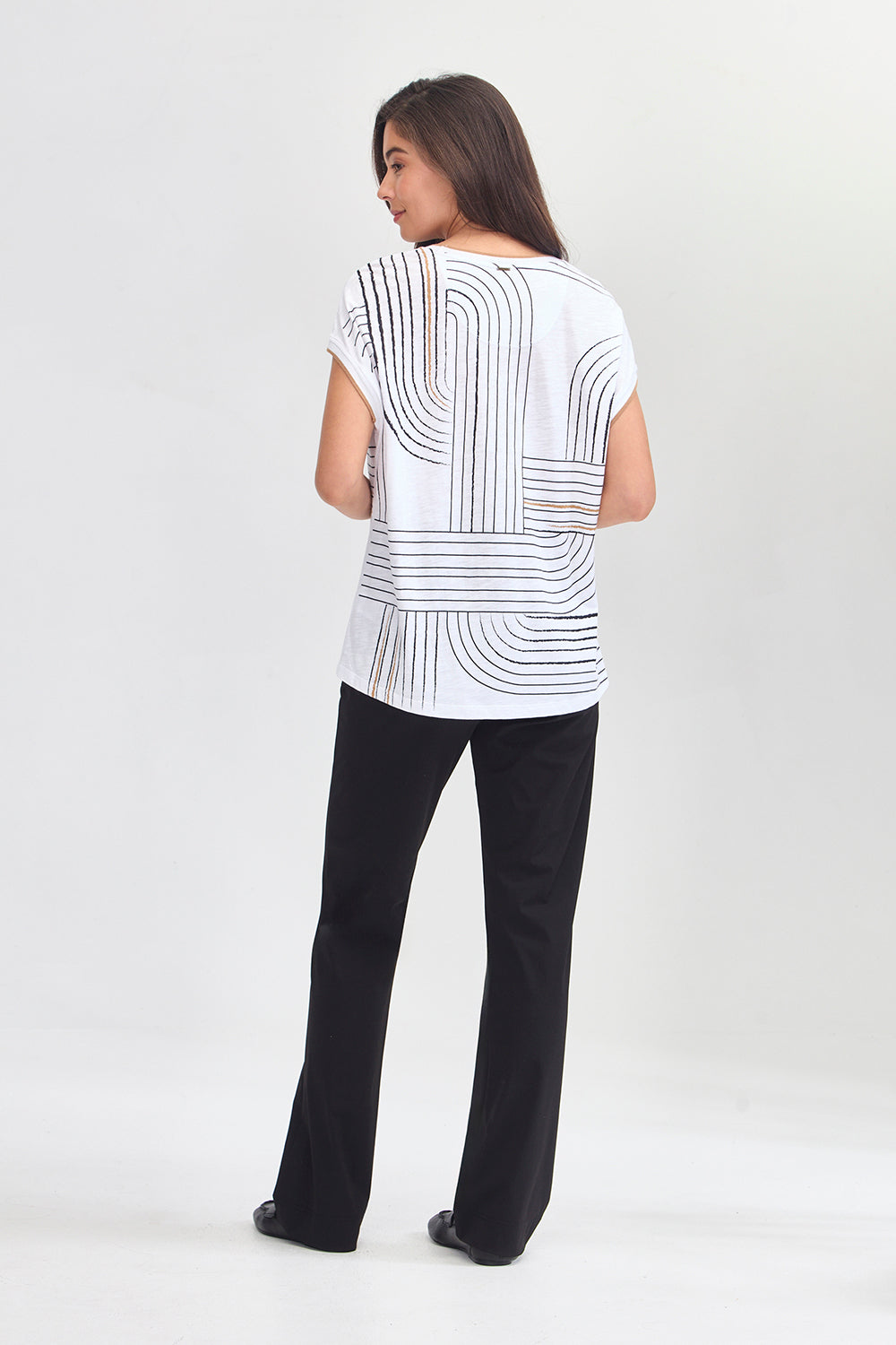 Verge Coastal Top in White styled with Relax Pant, Black - Haus of Alma