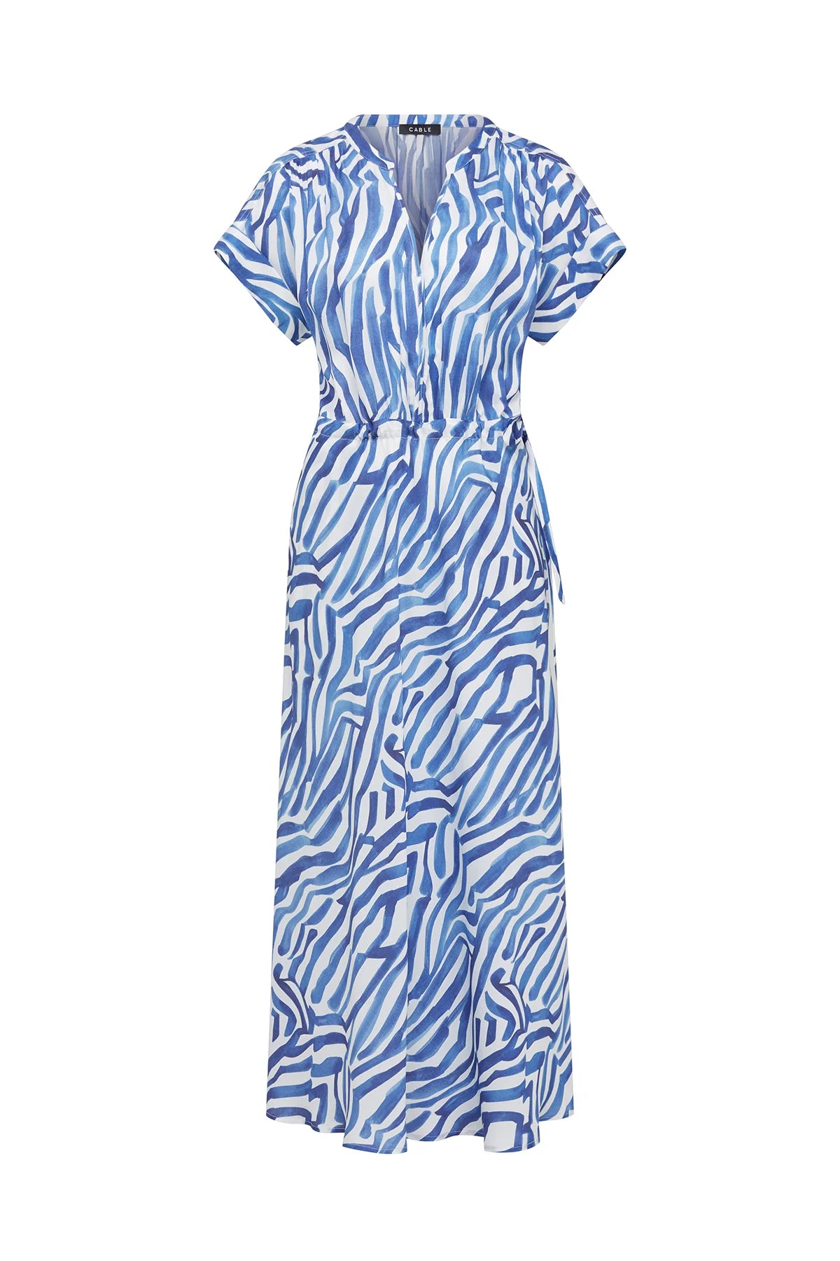 Cable Melbourne Sea Breeze Midi Dress in Blue Wave Print - flat lay