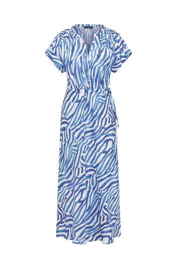 Cable Melbourne Sea Breeze Midi Dress in Blue Wave Print - flat lay