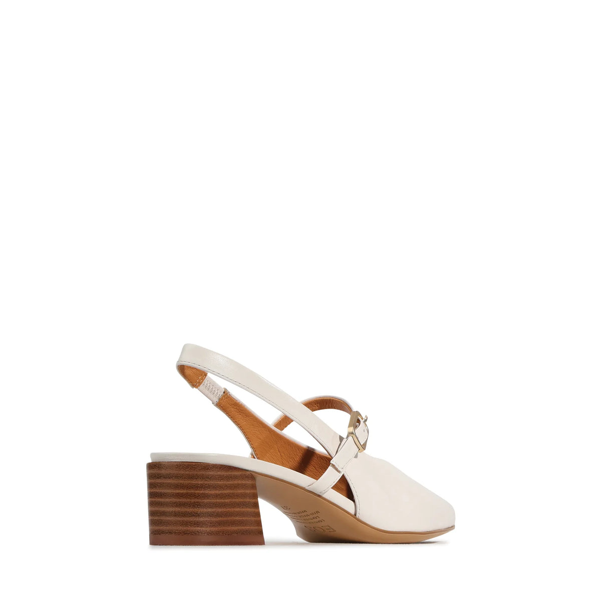EOS Hattis slingback heel in Bone leather - angled view of the pointed toe and 45mm stacked block heel
