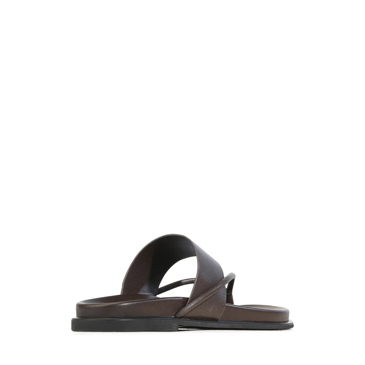 EOS Nalea leather thong slide in Chestnut - inside profile showing the low-profile footbed