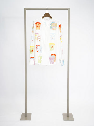 Herzens silk blouse in Bonbon Multi print, front view – Haus of Alma