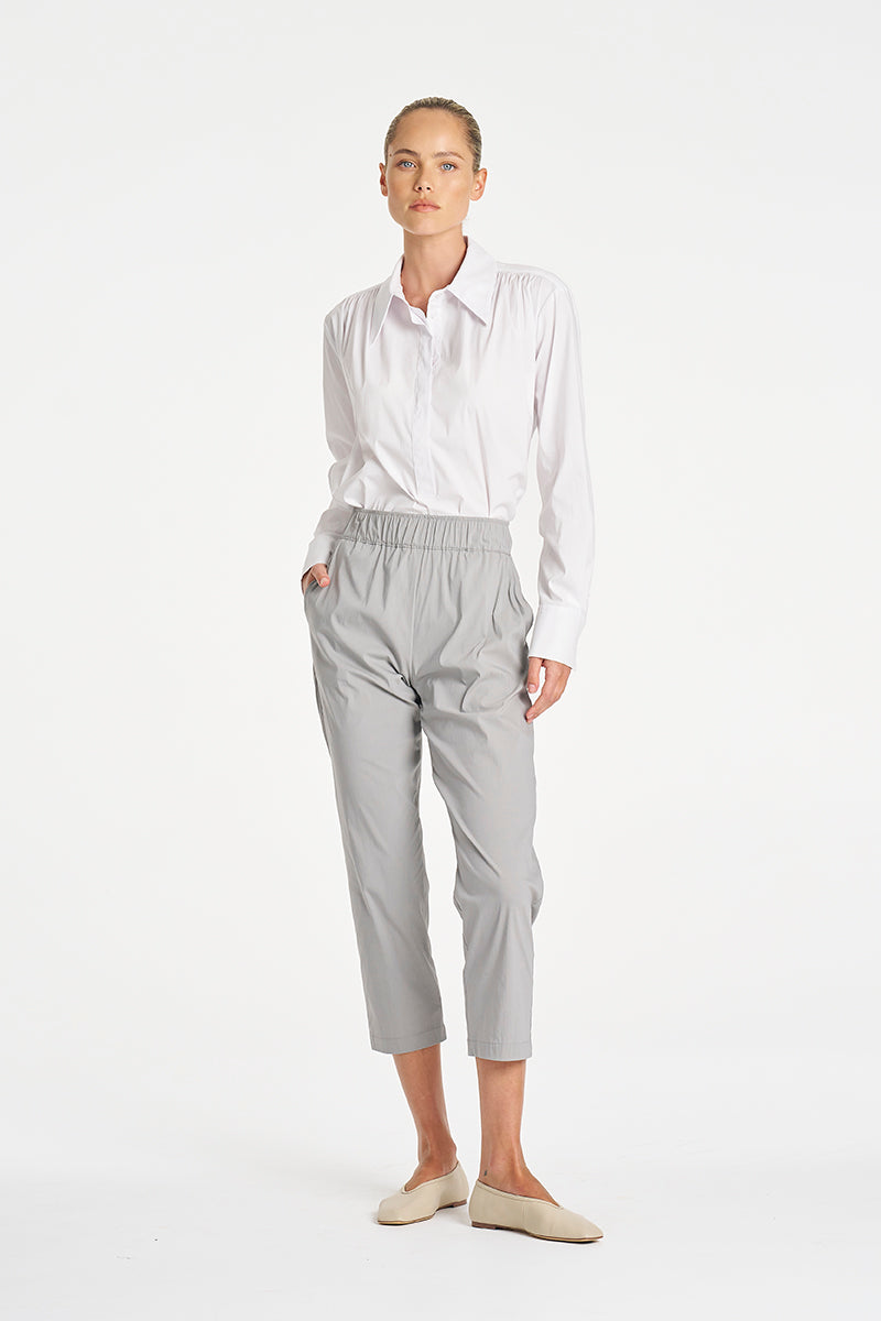 Mela Purdie Pioneer Shirt in White, Microprene fabric – detail close-up