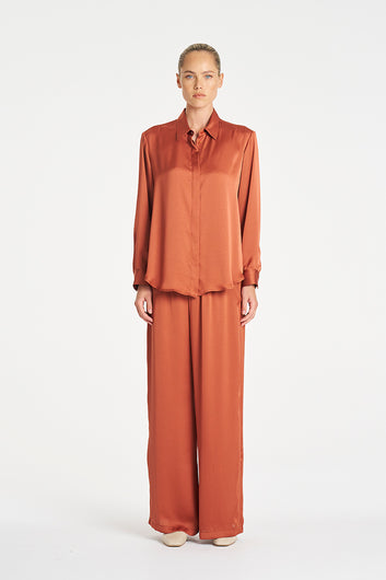 Mela Purdie Soft Shirt in Copper, Mirror Satin fabric – front view