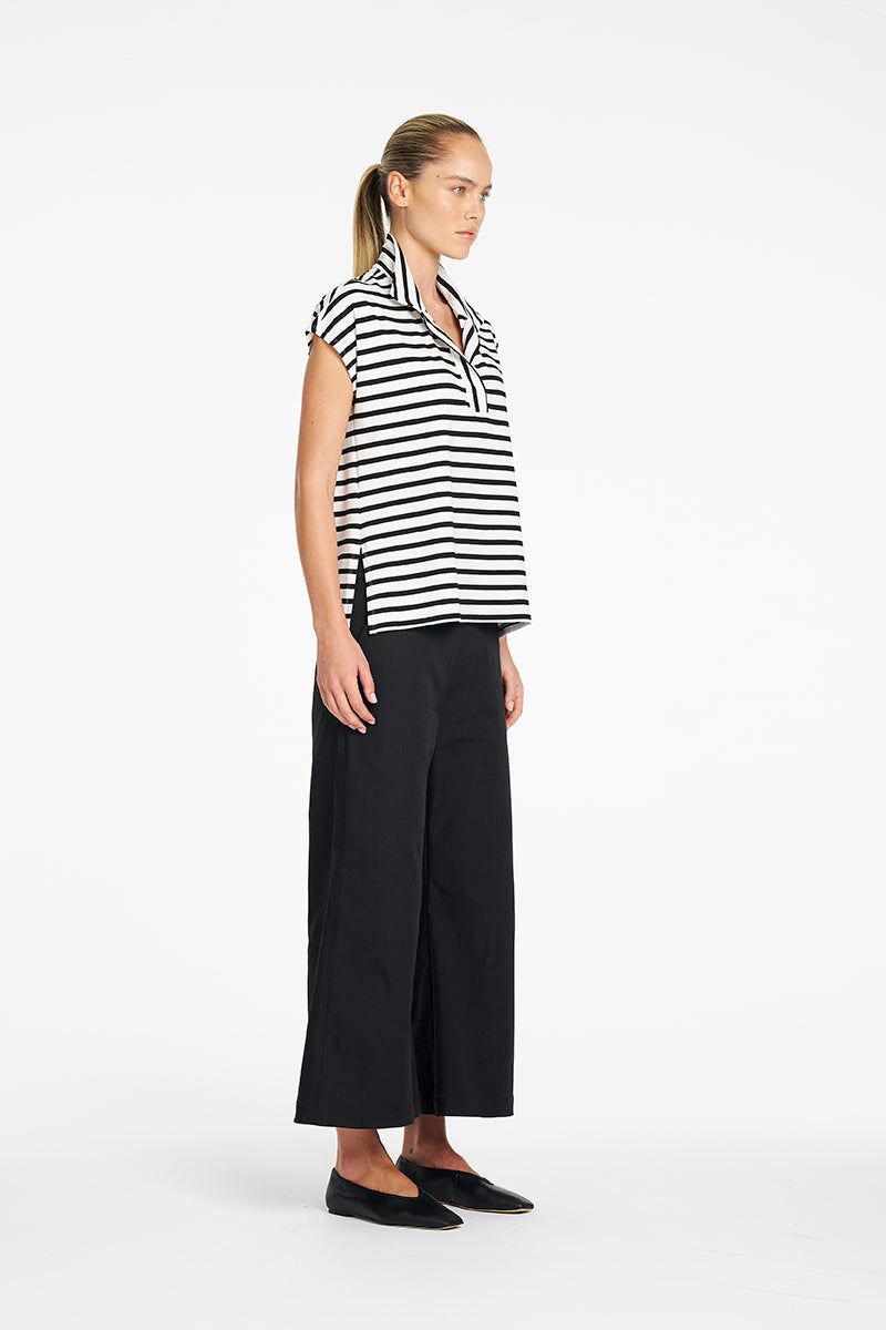 Mela Purdie Tab Top in White/Black, Banner Stripe Jersey fabric – side view