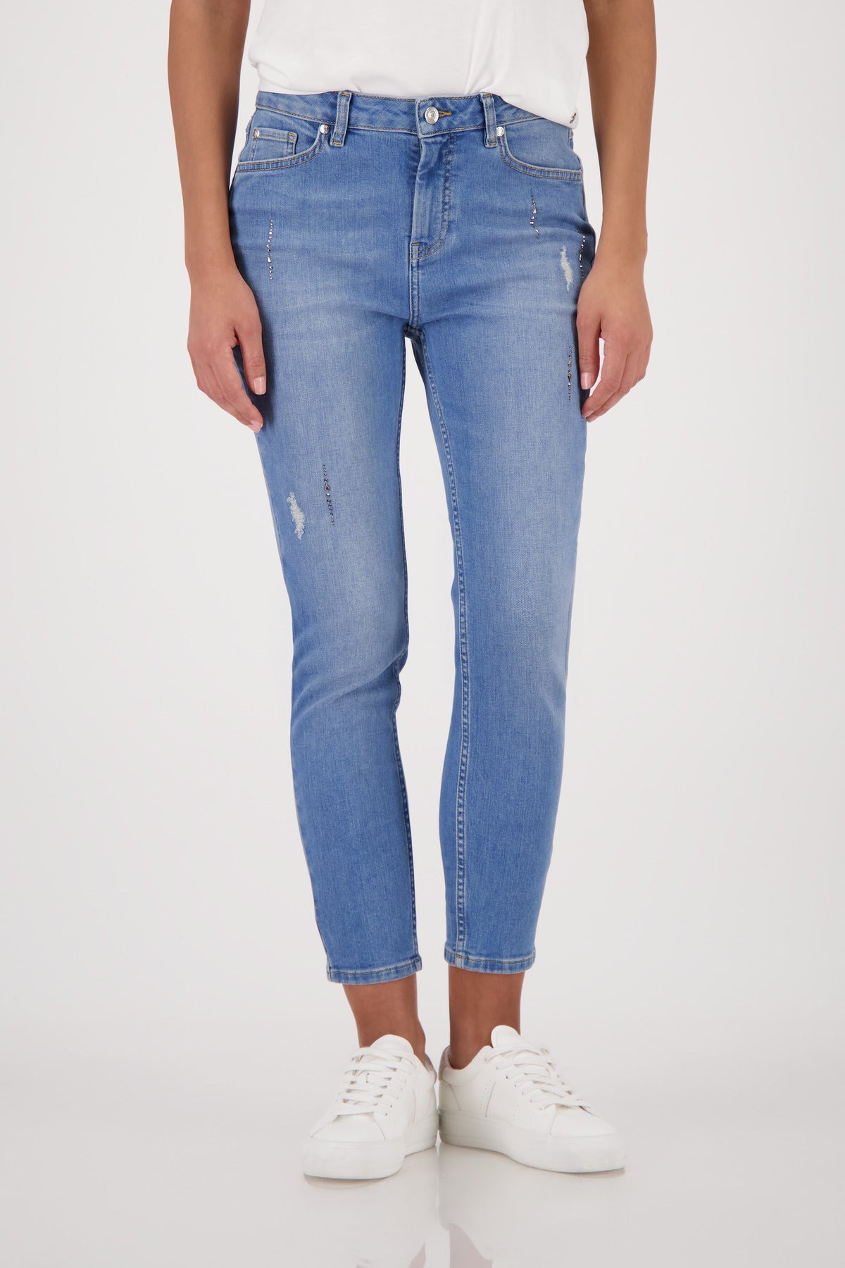 Monari Jewelled Jeans in Denim - worn - front view