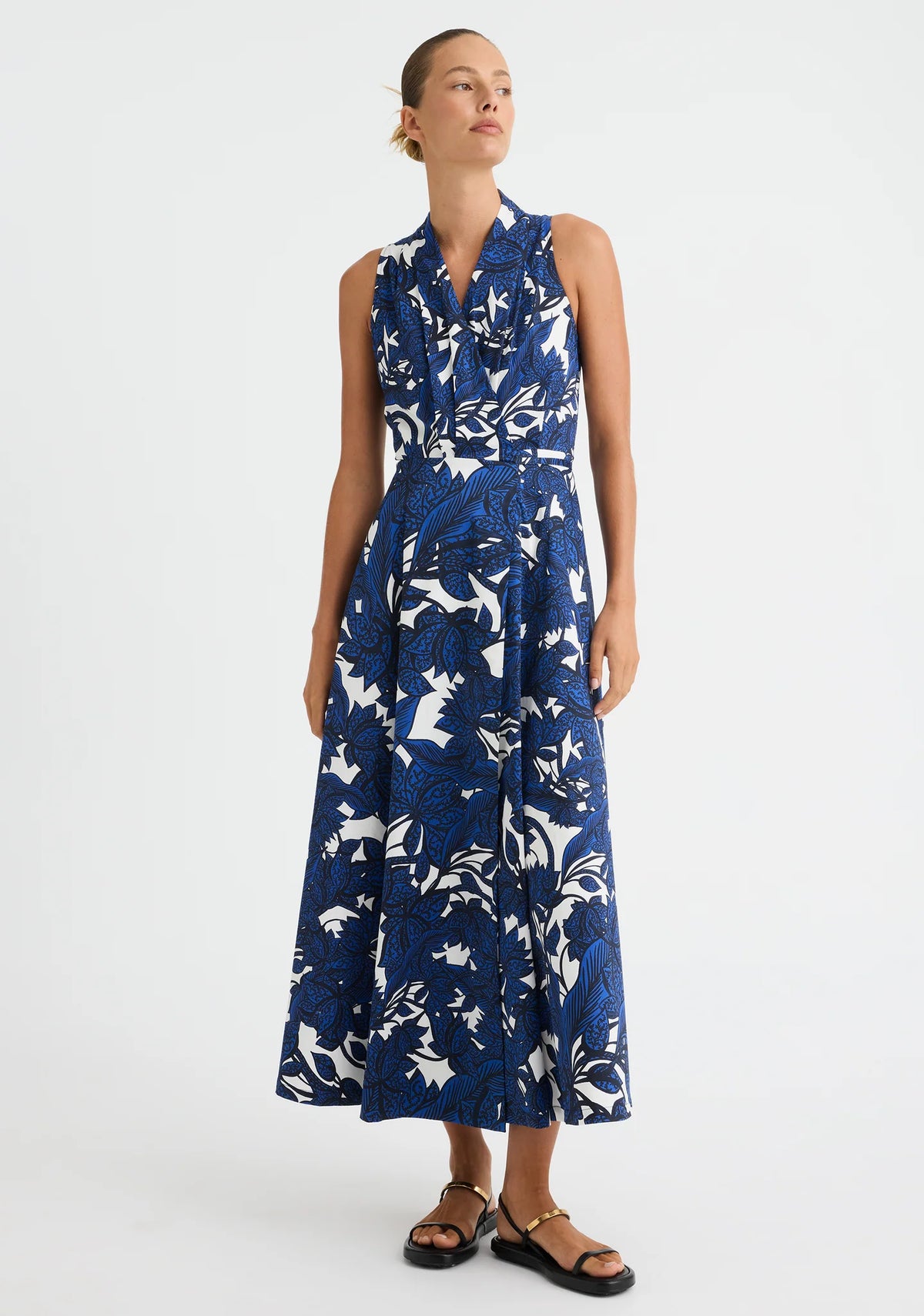 Morrison Sadie Wrap Dress in Print, worn - front showing the wrap tie