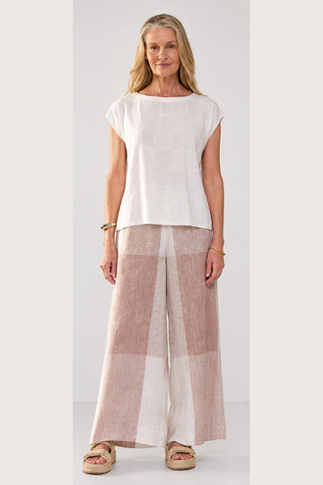 POL Clothing Naia Check Tee in White, worn - front, styled with the Nixie Pant