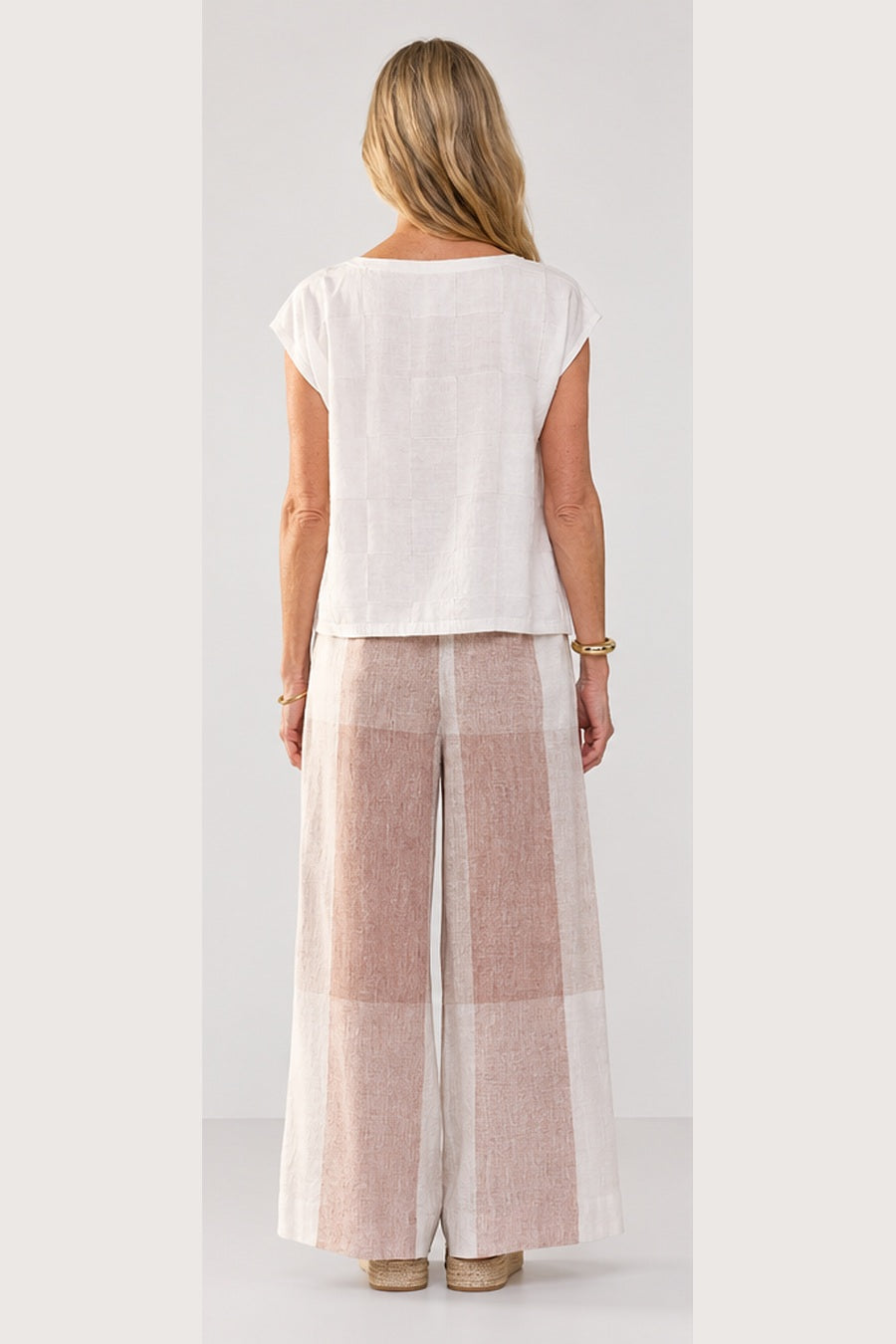 POL Clothing Nixie Pant in Toffee Gingham, worn - back