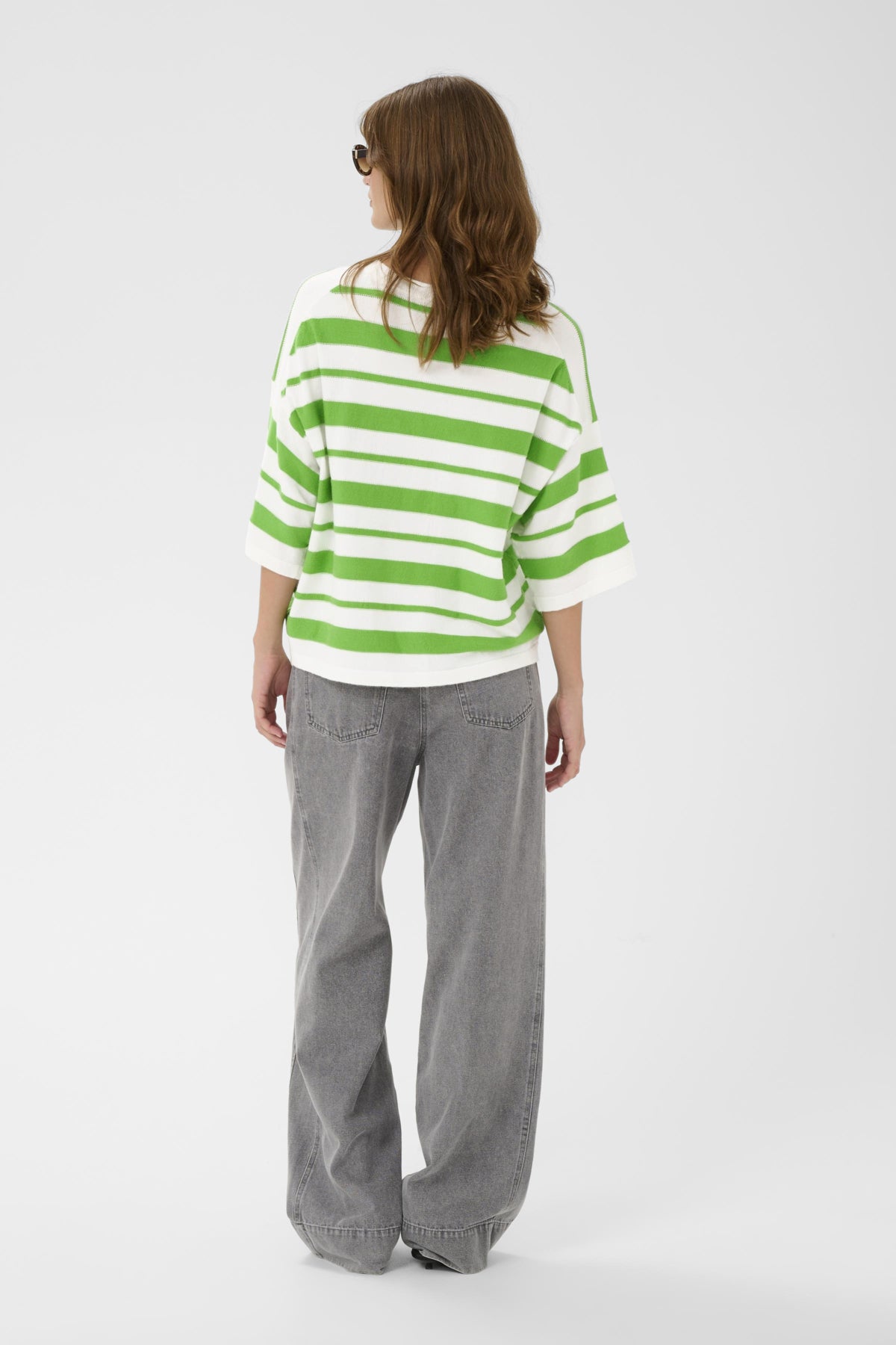 Soaked in Luxury Spina Boxy Structure Pullover in White with Green Stripe