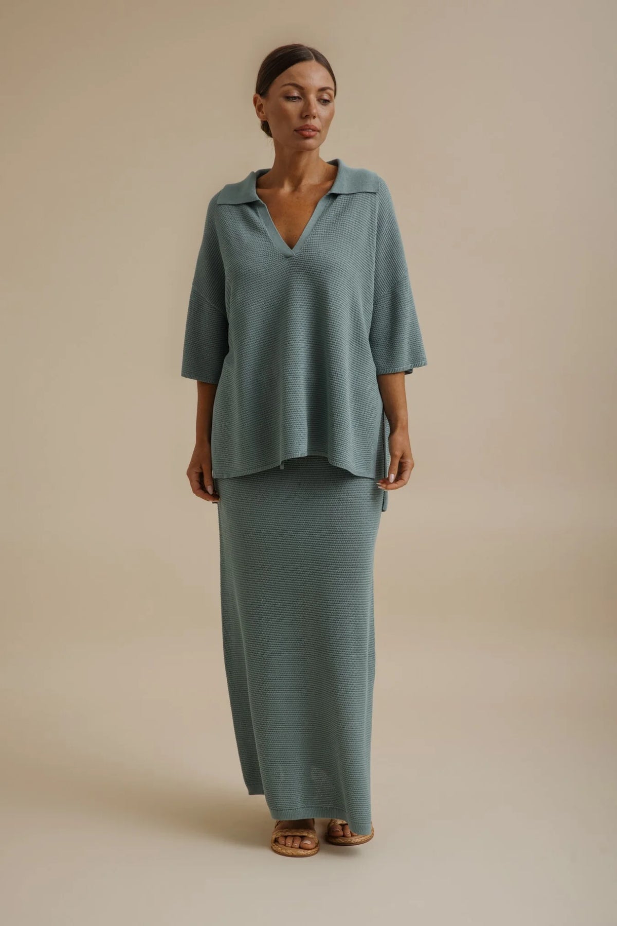 Talamaya Lattice Cruise Skirt in Sage - front view